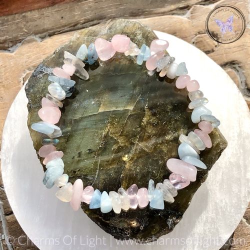 Rose Quartz, Labradorite & Aquamarine Crystal Chip Stretch Bracelet